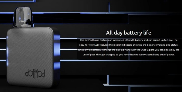 dotpod nano dotmod electronic cigarette with integrated 900mAh battery