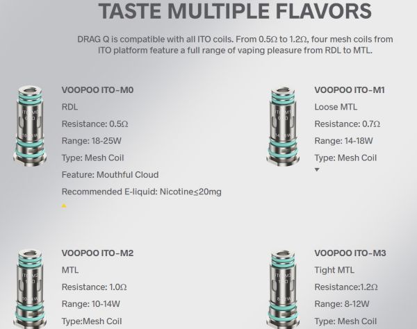 resistances compatible with ITO X tank voopoo