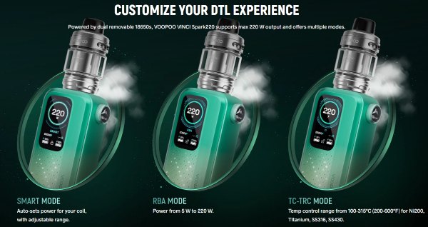 vinci spark 220w voopoo sigaretta elettronica con modalità smart rba e tc tcr