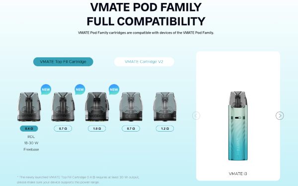 vmate i3 voopoo sigaretta elettronica compatibile con tutte le cartucce vmate pod