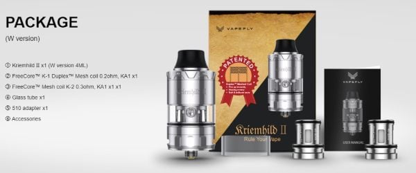 contenuto confezione atomizzatore vapefly kriemhild II war version