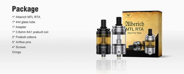 vapefly alberich mtl rta atomizzatore contenuto confezione