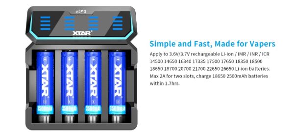 D4 XTAR Caricabatterie Fast Charge