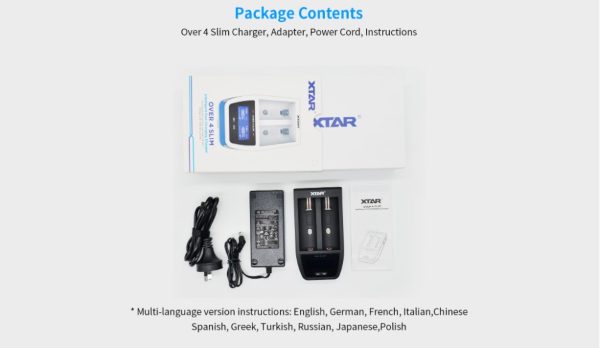 Over 4 Slim XTAR Battery Charger Package Contents