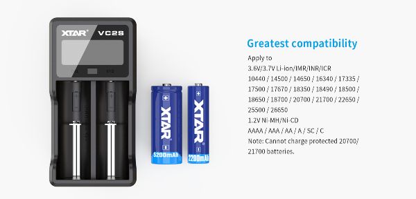 VC2S XTAR Battery Charger wide compatibility