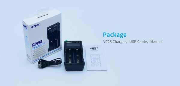 VC2S XTAR Battery Charger package contents