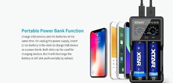 VC2S XTAR Battery Charger power bank function