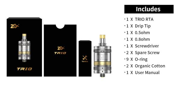 Package content of Trio MTL RTA ZQ Vapor atomizer