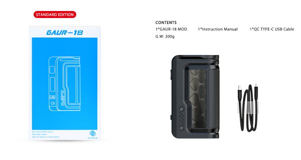gaur-18 box mod vandy vape contenuto della confezione
