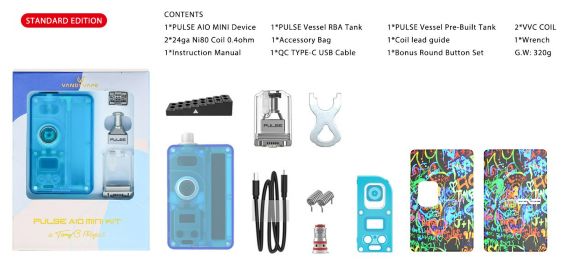 pulse aio mini vandy vape standard kit contenuto della confezione