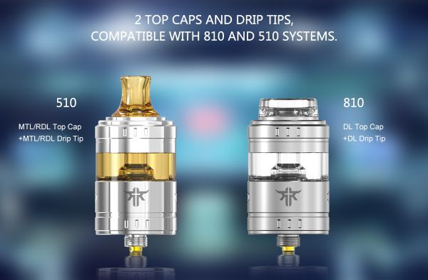 requiem rta vandy vape atomizzatore con doppio top cap e drip tip 510 810